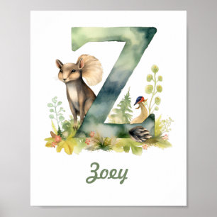 Mit Monogramm Name Kinderzimmer Poster Woodland Le