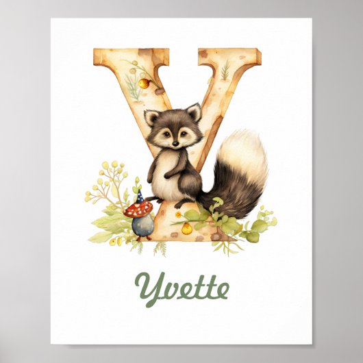 Mit Monogramm Name Kinderzimmer Poster Woodland Le (Vorne)