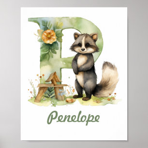 Mit Monogramm Name Kinderzimmer Poster Woodland Le