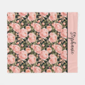 Mit Monogramm Name Pfirsichfarben Blume Fleecedecke (Vorderseite (Horizontal))