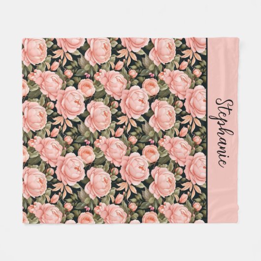 Mit Monogramm Name Pfirsichfarben Blume Fleecedecke (Vorderseite (Horizontal))