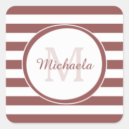 Mit Monogramm Name Preppy Dick Indian Red Strips Quadratischer Aufkleber