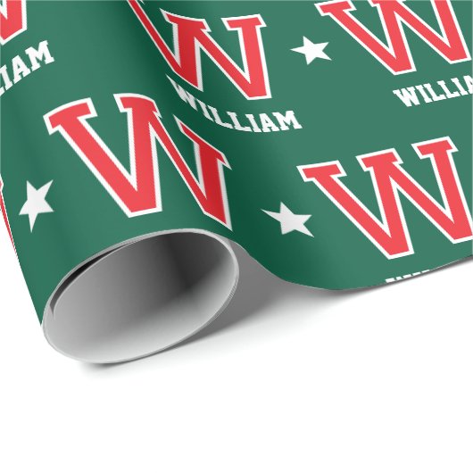 Mit Monogramm Name - Red Green Custom Geschenkpapier (Rolleneckpunkt)