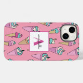 Mit Monogramm Name Rosa Eiskrem Kronmuster Case-Mate iPhone Hülle (Rückseite (Horizontal))