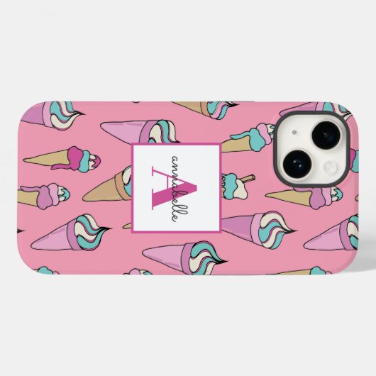 Mit Monogramm Name Rosa Eiskrem Kronmuster Case-Mate iPhone Hülle (Rückseite (Horizontal))