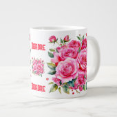Mit Monogramm Name Rosa Roses | Jumbo-Tasse (Vorderseite Rechts)