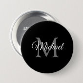 Mit Monogramm Name Schwarze Personalisierte Vorlag Button (Vorne & Hinten)