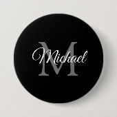 Mit Monogramm Name Schwarze Personalisierte Vorlag Button (Vorderseite)