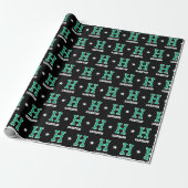 Mit Monogramm Name Star Green Black Geschenkpapier (Ungerollt)
