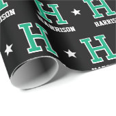 Mit Monogramm Name Star Green Black Geschenkpapier (Rolleneckpunkt)