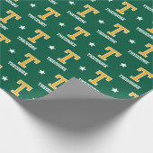 Mit Monogramm Name Star Green Gold Geschenkpapier (Ecke)