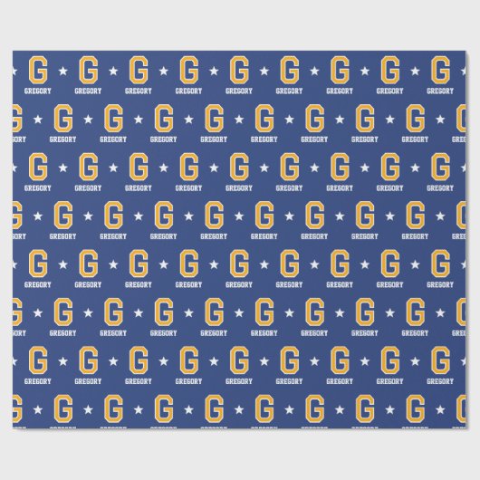 Mit Monogramm Name Star Navy Gold Geschenkpapier (Flach)