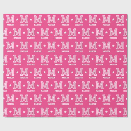 Mit Monogramm Name Star Pink Geschenkpapier (Flach)