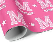 Mit Monogramm Name Star Pink Geschenkpapier (Rolleneckpunkt)