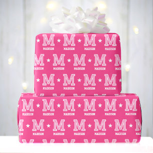 Mit Monogramm Name Star Pink Geschenkpapier