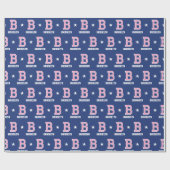 Mit Monogramm Name Star Pink Navy Geschenkpapier (Flach)