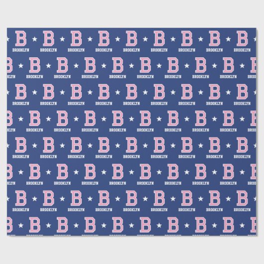 Mit Monogramm Name Star Pink Navy Geschenkpapier (Flach)