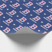 Mit Monogramm Name Star Pink Navy Geschenkpapier (Ecke)