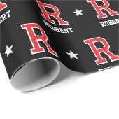 Mit Monogramm Name Star Red Black Geschenkpapier (Rolleneckpunkt)