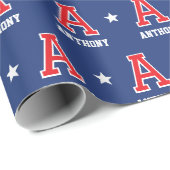 Mit Monogramm Name Star Red Navy Custom Geschenkpapier (Rolleneckpunkt)