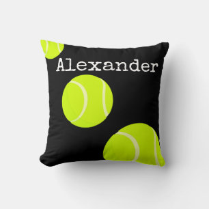 Mit Monogramm Name Tennis Ball Black Kissen