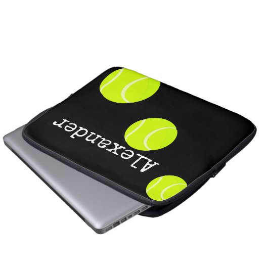 Mit Monogramm Name Tennis Ball Black Laptop Sleeve (Vorne Knopf)