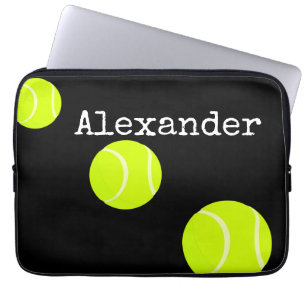 Mit Monogramm Name Tennis Ball Black Laptop Sleeve