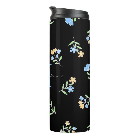 Mit Monogramm Name und Anfangsblauer Gelb Thermosbecher (Nach rechts gedreht)