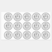 Mit Monogramm Name und Circle Text | Grau wasserdi Etiketten (Blatt)