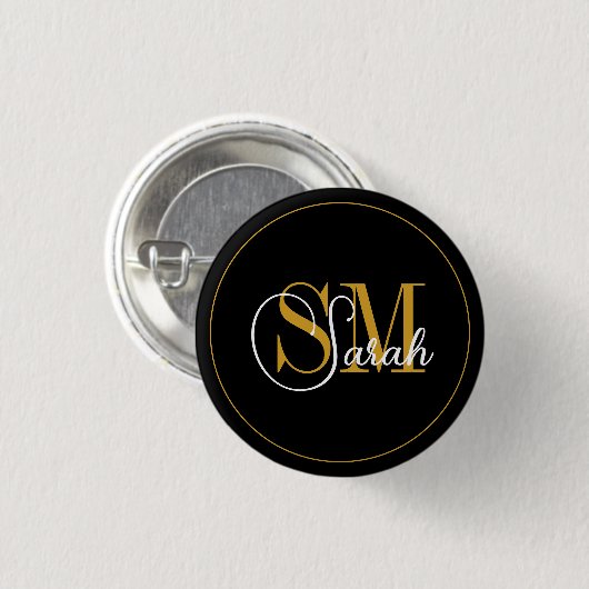 Mit Monogramm Name und elegante Unterschrift Button (Vorne & Hinten)