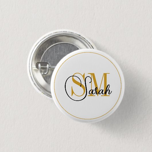 Mit Monogramm Name und elegante Unterschrift Button (Vorne & Hinten)