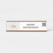 Mit Monogramm Name und elegante Unterschrift/QR-Co Schreibtischnamensplakette (Vorderseite )