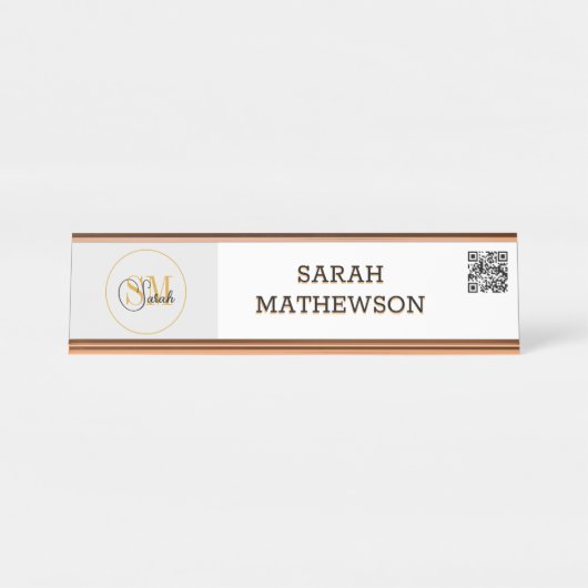 Mit Monogramm Name und elegante Unterschrift/QR-Co Schreibtischnamensplakette (Vorderseite )