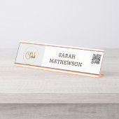 Mit Monogramm Name und elegante Unterschrift/QR-Co Schreibtischnamensplakette (Vorderseite )