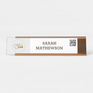 Mit Monogramm Name und elegante Unterschrift/QR-Co Schreibtischnamensplakette