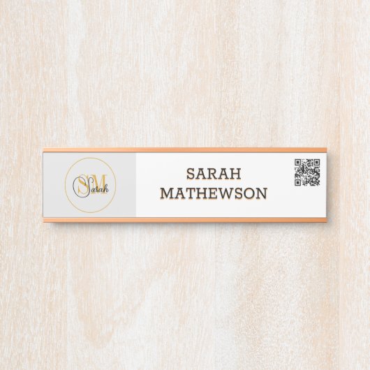 Mit Monogramm Name und elegante Unterschrift/QR-Co Türschild (Vorderseite )