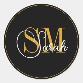 Mit Monogramm Name und elegante Unterschrift Runder Aufkleber