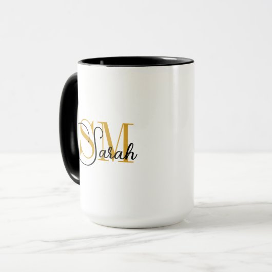 Mit Monogramm Name und elegante Unterschrift Tasse (Vorderseite Links)