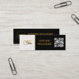 Mit Monogramm Name und moderne Unterschrift/QR-Cod Mini Visitenkarte