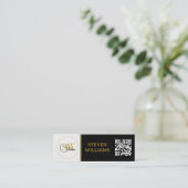 Mit Monogramm Name und moderne Unterschrift/QR-Cod Mini Visitenkarte (Stehend Vorderseite)