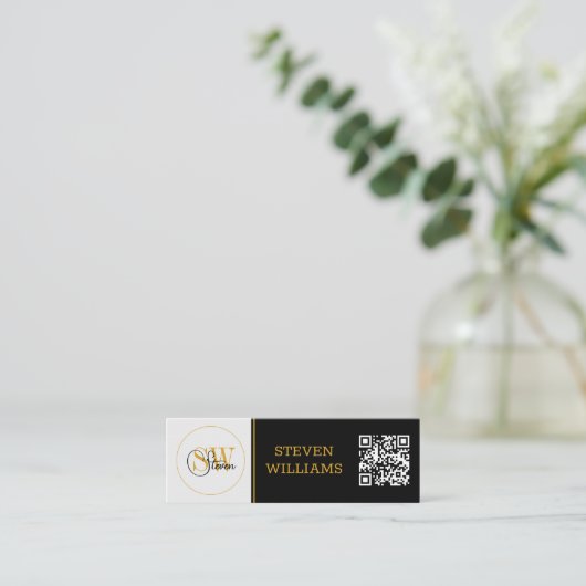Mit Monogramm Name und moderne Unterschrift/QR-Cod Mini Visitenkarte (Stehend Vorderseite)