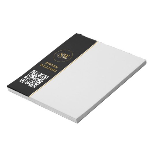 Mit Monogramm Name und moderne Unterschrift/QR-Cod Notizblock (Rotiert)
