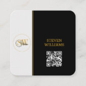 Mit Monogramm Name und moderne Unterschrift/QR-Cod Quadratische Visitenkarte (Vorderseite)