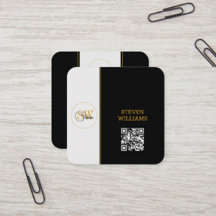 Mit Monogramm Name und moderne Unterschrift/QR-Cod Quadratische Visitenkarte
