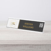 Mit Monogramm Name und moderne Unterschrift/QR-Cod Schreibtischnamensplakette (Vorderseite )