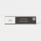 Mit Monogramm Name und moderne Unterschrift/QR-Cod Schreibtischnamensplakette (Vorderseite )