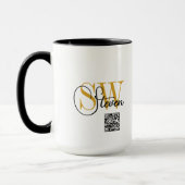 Mit Monogramm Name und moderne Unterschrift/QR-Cod Tasse (Links)