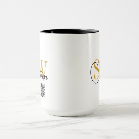 Mit Monogramm Name und moderne Unterschrift/QR-Cod Tasse (Zentrum)