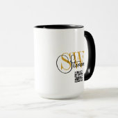 Mit Monogramm Name und moderne Unterschrift/QR-Cod Tasse (VorderseiteRechts)