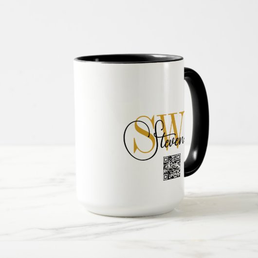 Mit Monogramm Name und moderne Unterschrift/QR-Cod Tasse (VorderseiteRechts)